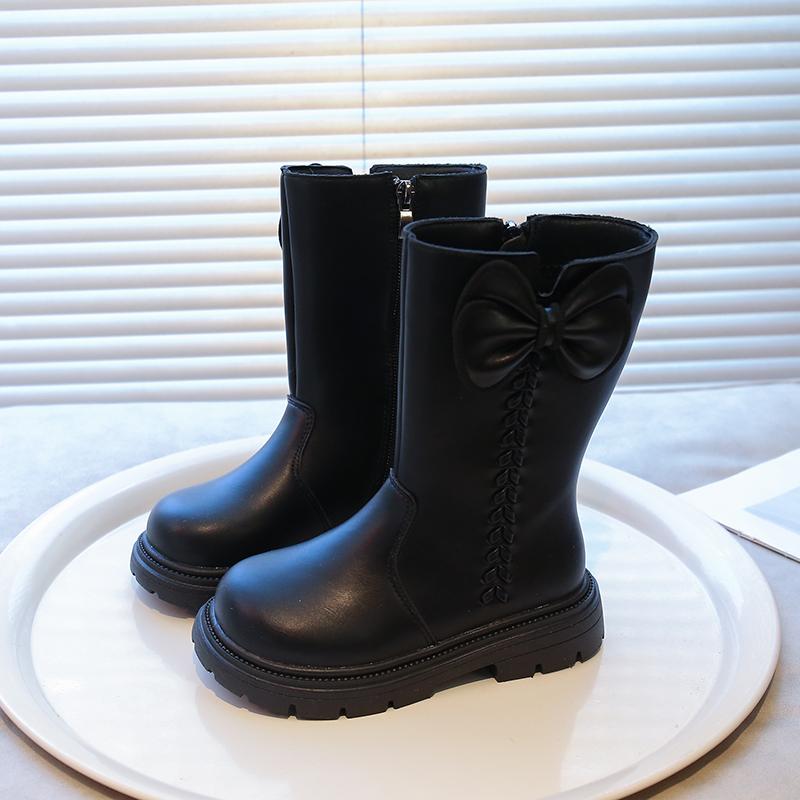 

Fashion New Winter Girls Princess Cotton Boots Elegant Bowknot Children Causal Boots Fashion Black Versatile Kids Simple Mid-calf Boots 28 чёрный