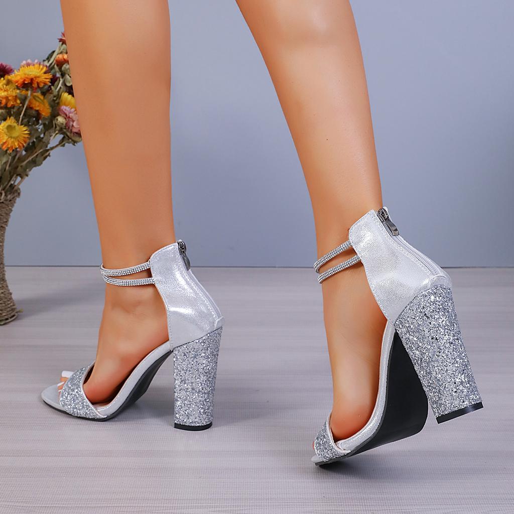 Women Sandals Sequined Women Sandals Open Toe Party Dress Shoes Female Sexy Ankle Strap Gladiator High Heels Shoes Women
