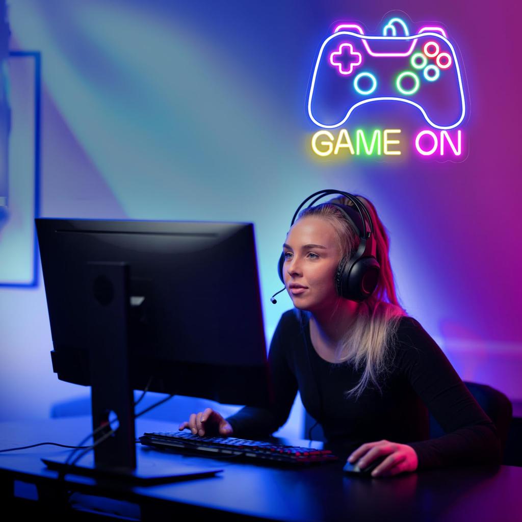 Gaming Neon Light Wall Decor for Game Room 35.8x33cm LED Atmosphere Lamp Controller Shape