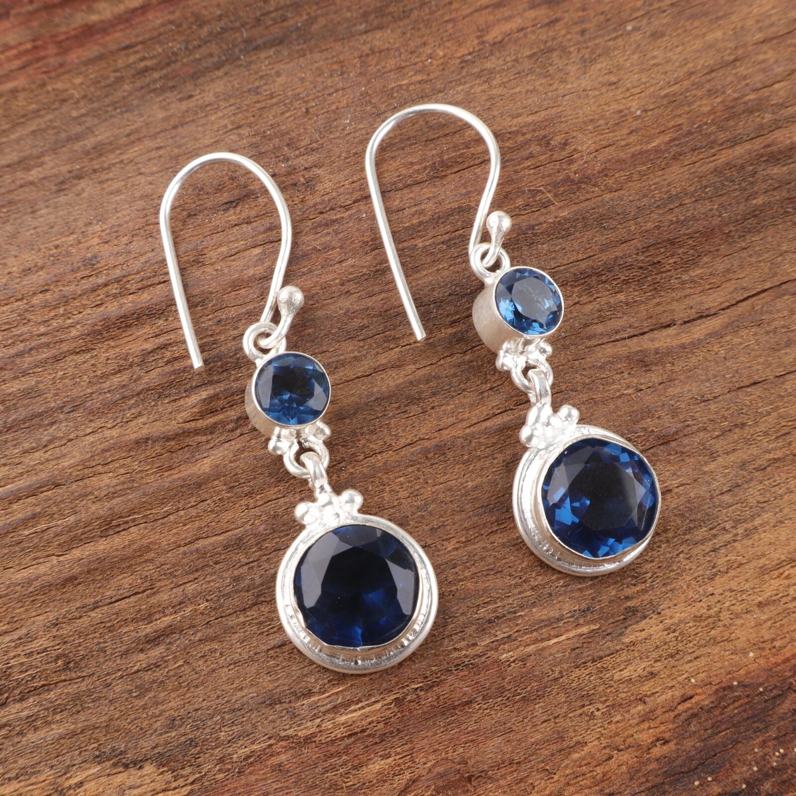 

London Blue Topaz Gemstone 925 Solid Silver Handmade Jewelry Engagement Earrings EE-160-5