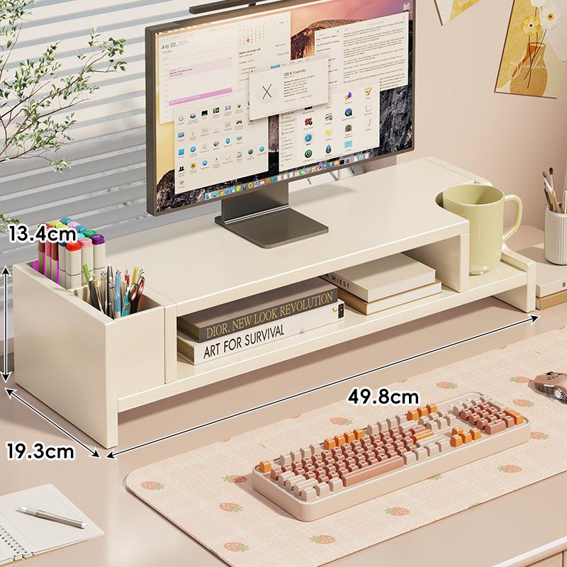 Desktop Monitor Stand with Drawer and Storage Shelf