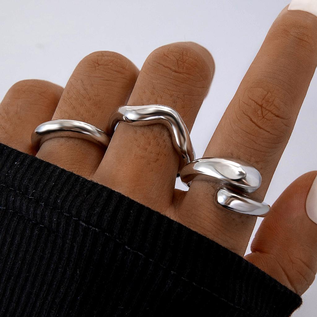 Fashion Women's 3 Piece Ring Set - Ladies Ring Metal Ring Glossy Ring Metal Ring Holiday Gift