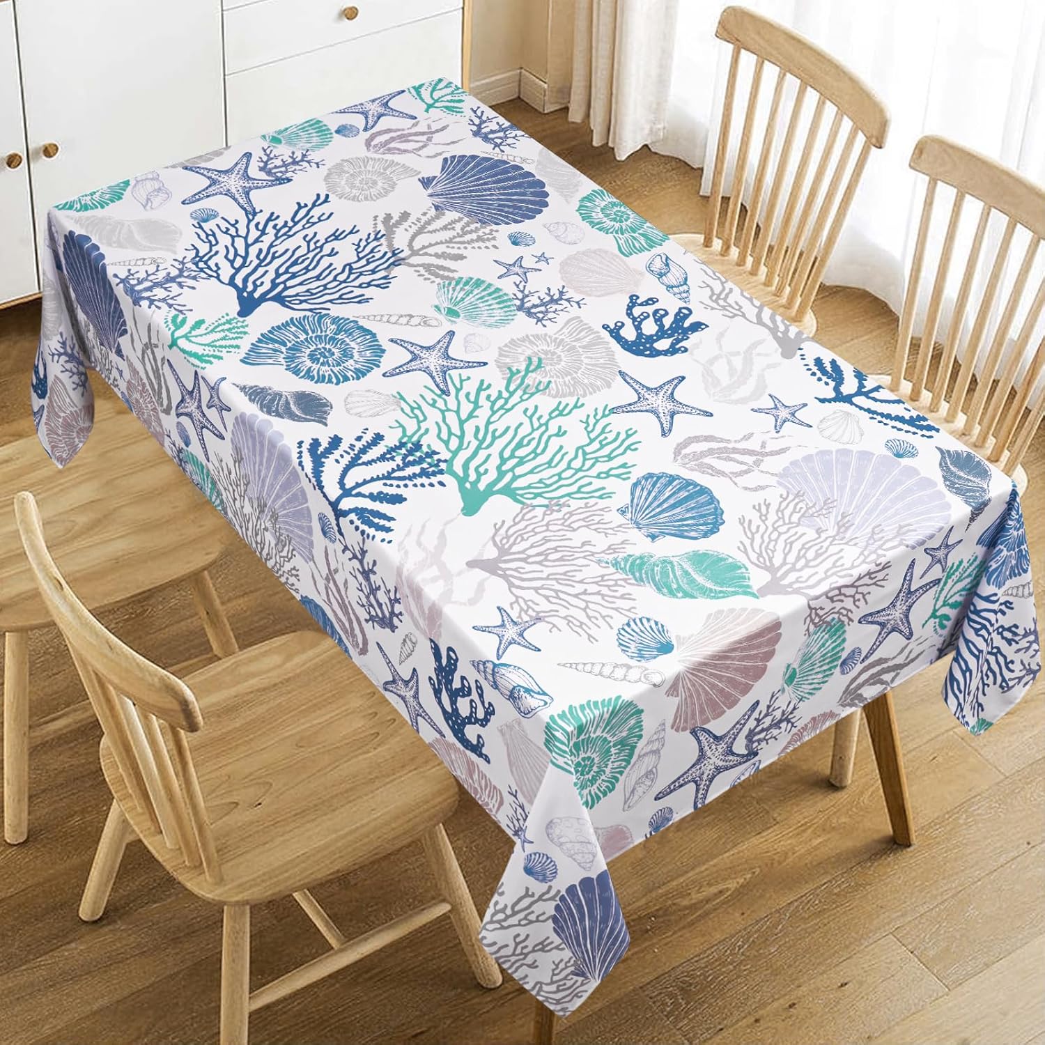 

Summer Ocean Starfish Sea Shell Rectangle Tablecloth Table Decor Washable Polyester Kitchen Dining Table Cloth Party Decorations 50x50cm napkin