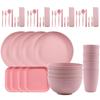 44-Piece Portuguese Tableware Set: Plates, Bowls, Cups & Cutlery in Durable Plastic