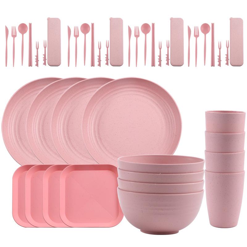 44-Piece Portuguese Tableware Set: Plates, Bowls, Cups & Cutlery in Durable Plastic