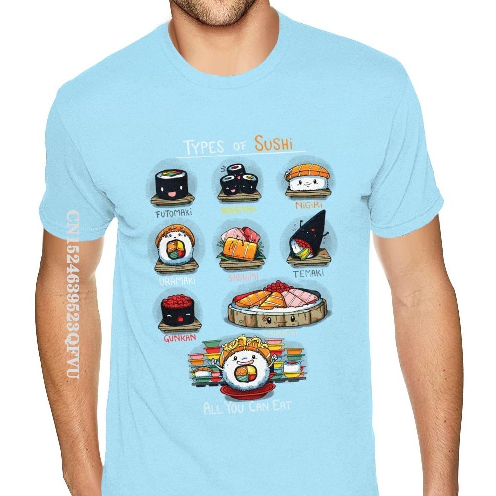 Cheap Graphic Types Of Sushi Tees Shirts Men's Make Your Own Gothic Style Anime Tshirt Retro Cotton O Neck Shirt