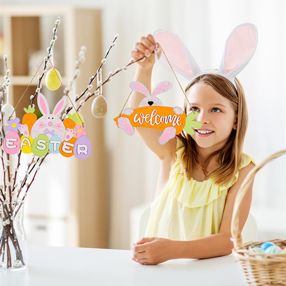 Colorful Wooden Easter Pendant Easter Carrot Element Letter Card Decoration For Indoor Outdoor Parties Exquisite Gifts