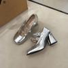 Silver Rhinestone Daughter Mary Jane Shoes High Heels Women's 2025 New Temperament Beautiful Thick Heel Light Mouth Single Shoes