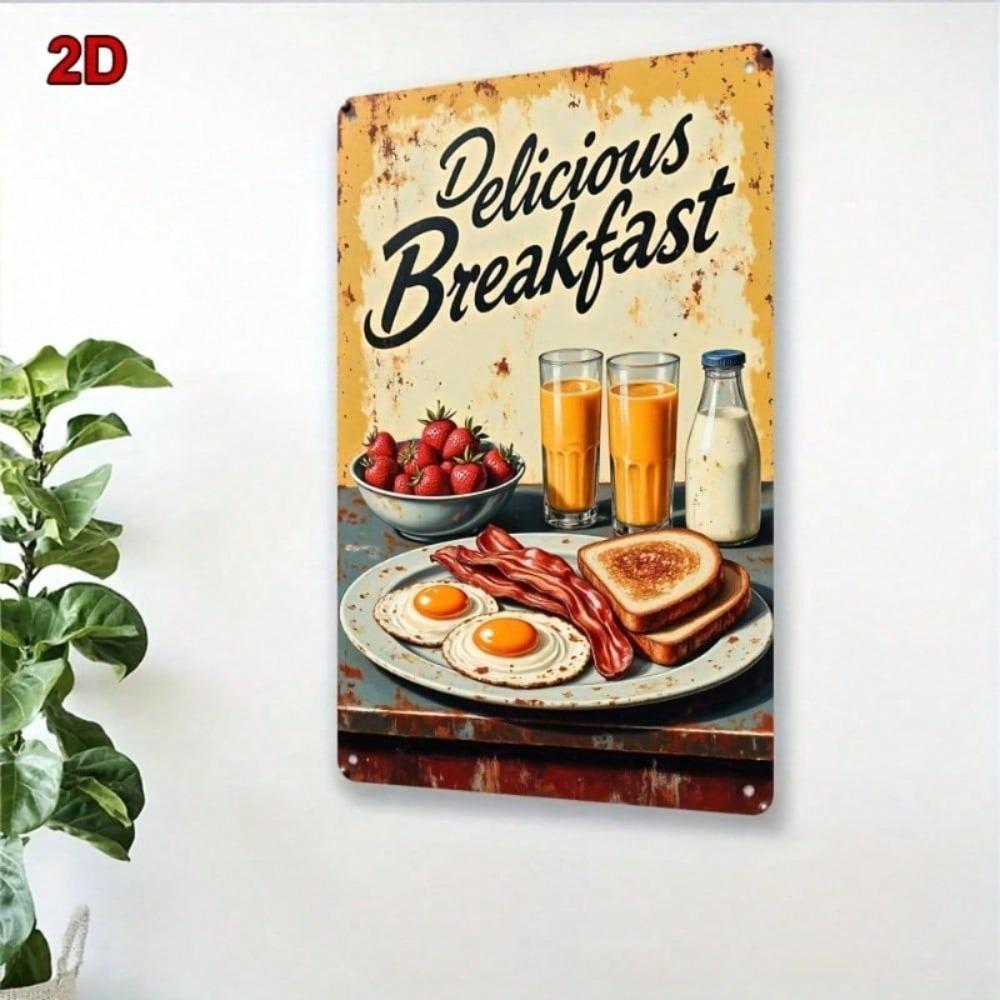 Vintage Metal Sign Fried Eggs Bacon 20x30cm Waterproof Wall Decor Kitchen Retro
