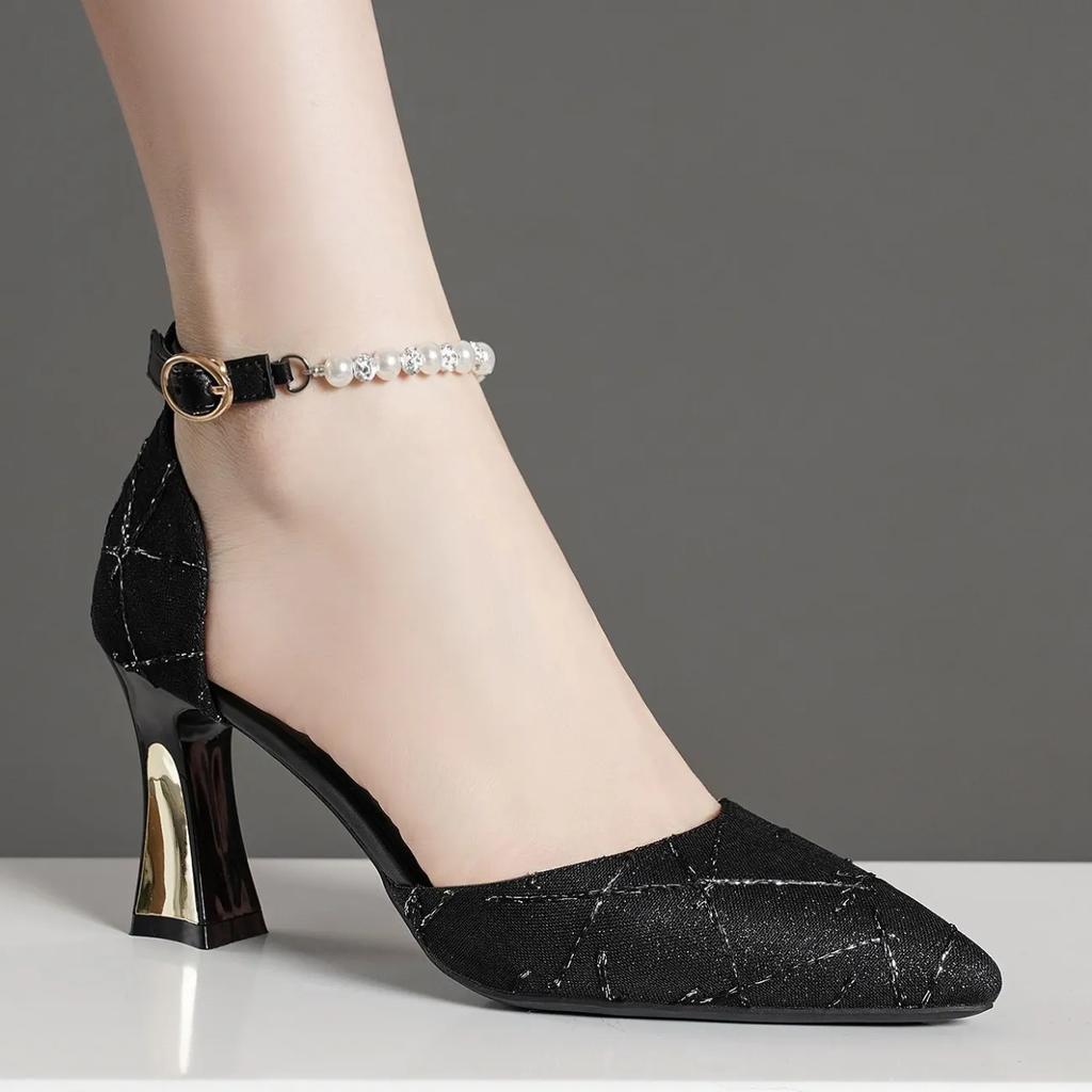 women fashion plus size high quality buckle strap stiletto heel shoes lady casual wine red sexy party club pumps ab727