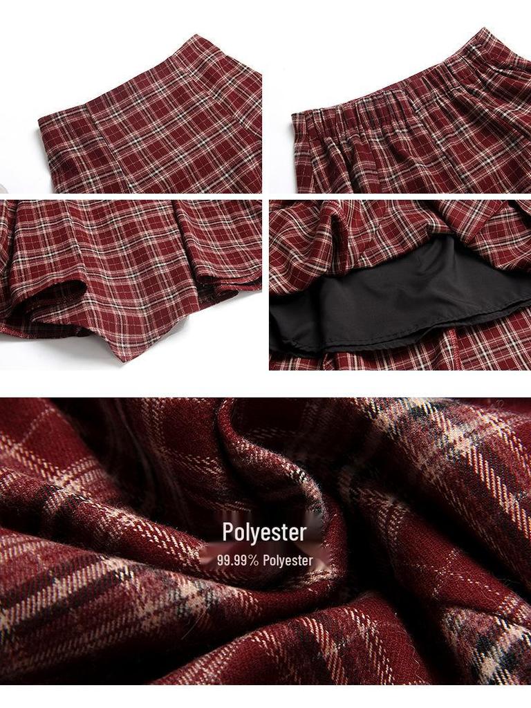 Ge Ming French Retro Plaid Irregular A-line Midi Skirt - Women's Winter High-Waist Skirt S3042F
