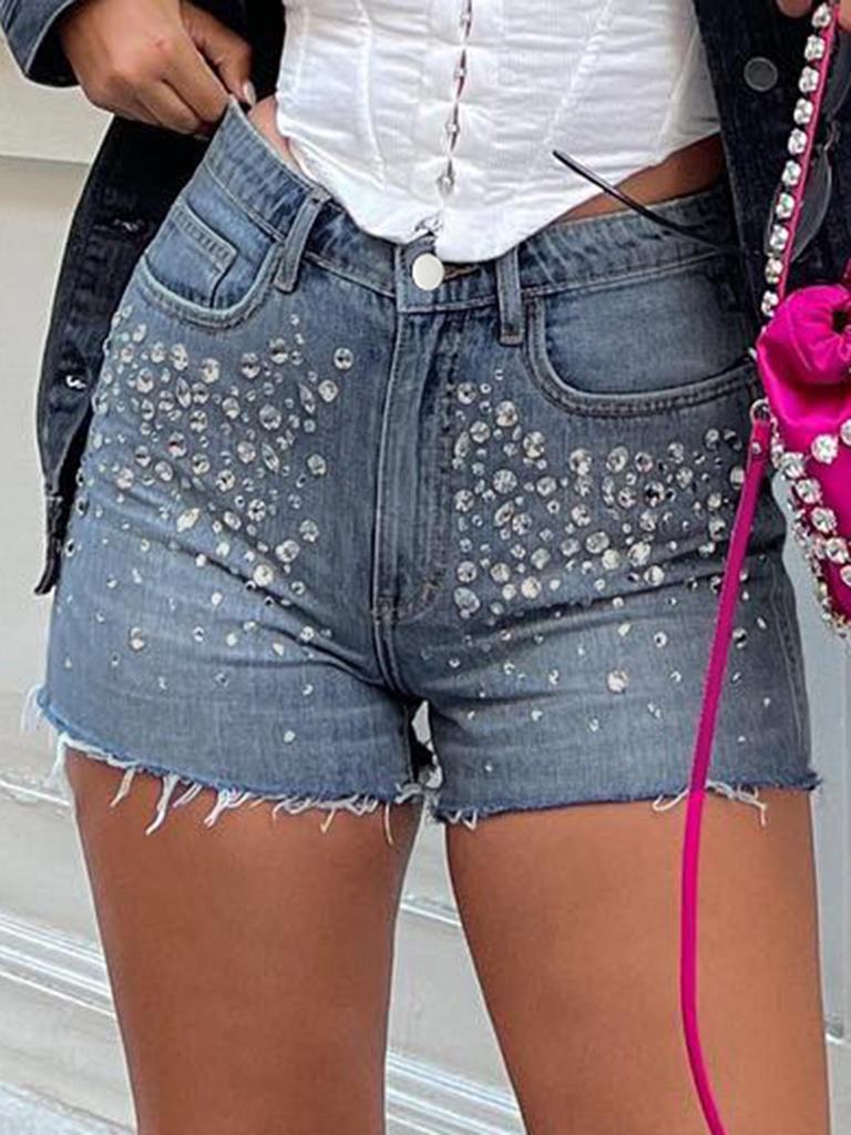 Trendy European-American Rhinestone Denim Shorts: Fashion-Forward, Versatile Streetwear