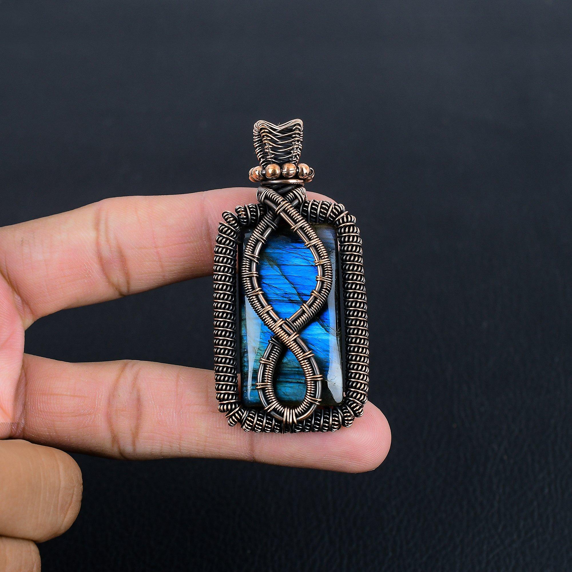 

Подвеска из лабрадорита, Подвеска ручной работы, обернутая медной проволокой 999 пробы, Антикварное украшение, Для подарка, Серебряное украшение