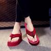 Damenmode Keilabsatz Zehensandalen Sommer Plateau Schuhe Leichte Flip Flops Badeschuhe Rot Damen Straßensandalen