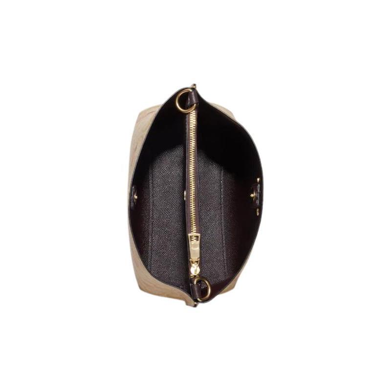 Coach Mollie Gold Letter Logo Classic Presbyopia Cow Leather Bucket Bag Hand-held Shoulder Crossbody Bag 22 Women's Khaki