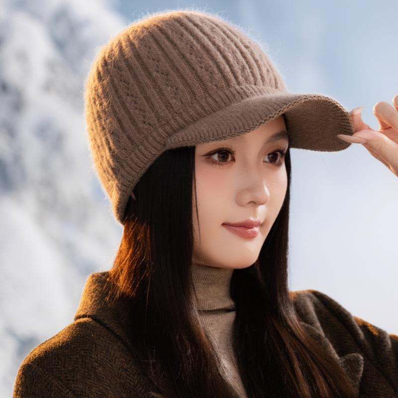 Chapeau d'automne et d'hiver pour femmes, bonnet tricoté épais en polaire, chapeau haut vide, chapeau de sport chaud de mode d'extérieur