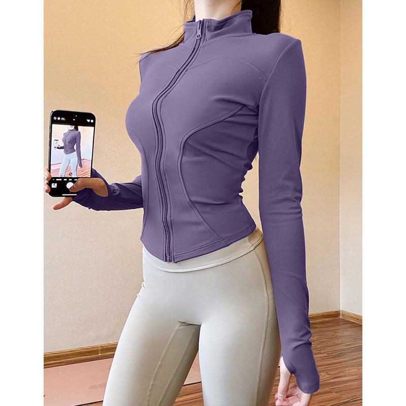Sunscreen Clothes Stand-up Collar Tight Sports Jacket Women's Yoga Clothes Top Zipper Cardigan Running Fitness Clothes Jacket Long Sleeves