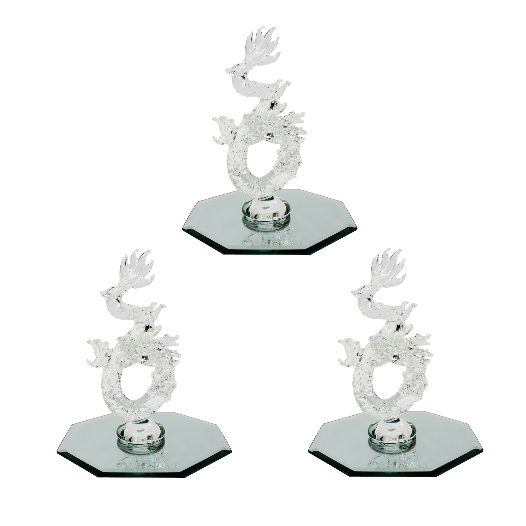 Четыре тележки Ручная работа Стекло Фэн-шуй Удача Дракон x Набор (Счастливый Дракон) 3 шт