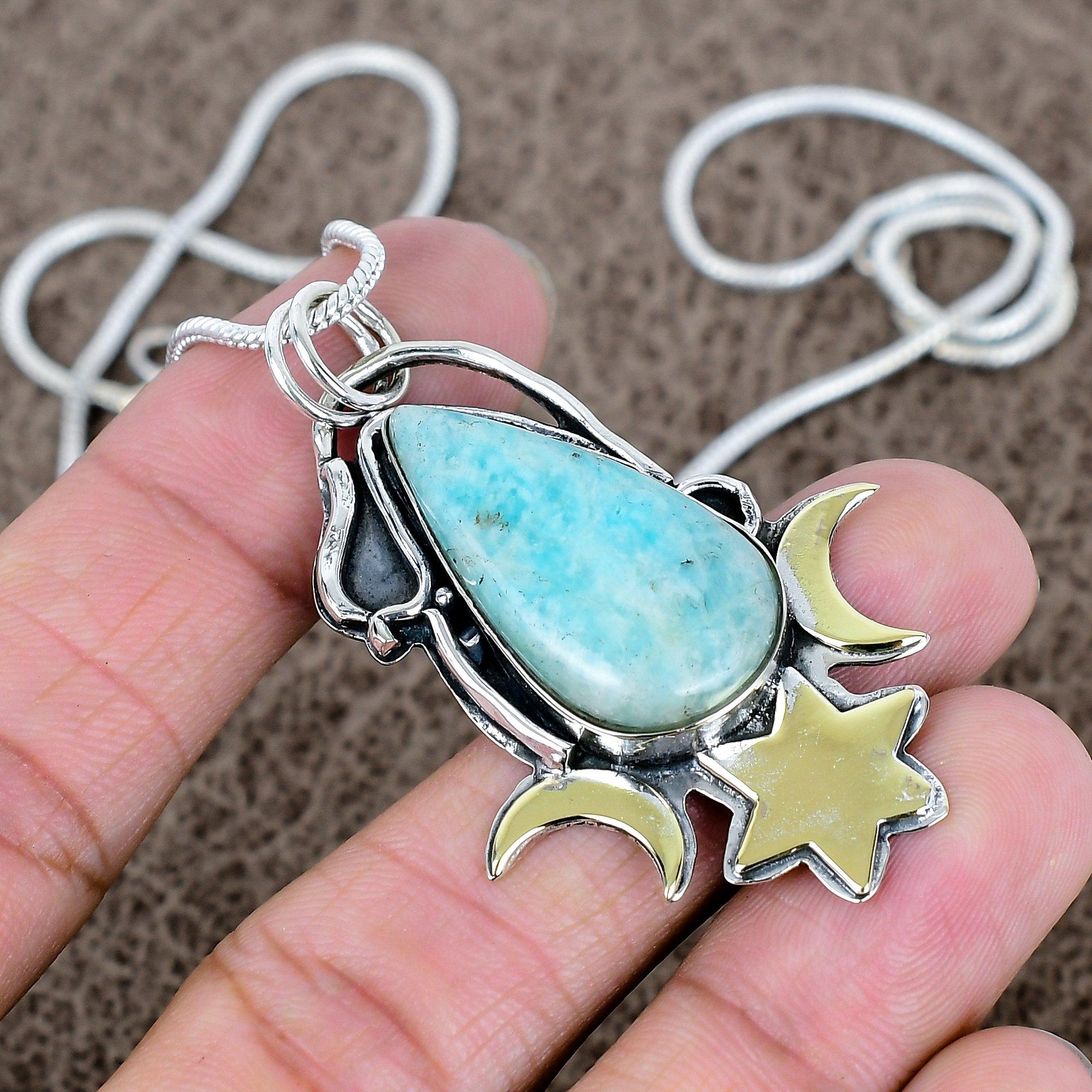 

Amazonite Gemstone Handmade 925 Sterling Silver Jewelry Pendant 2.21 KKG-560