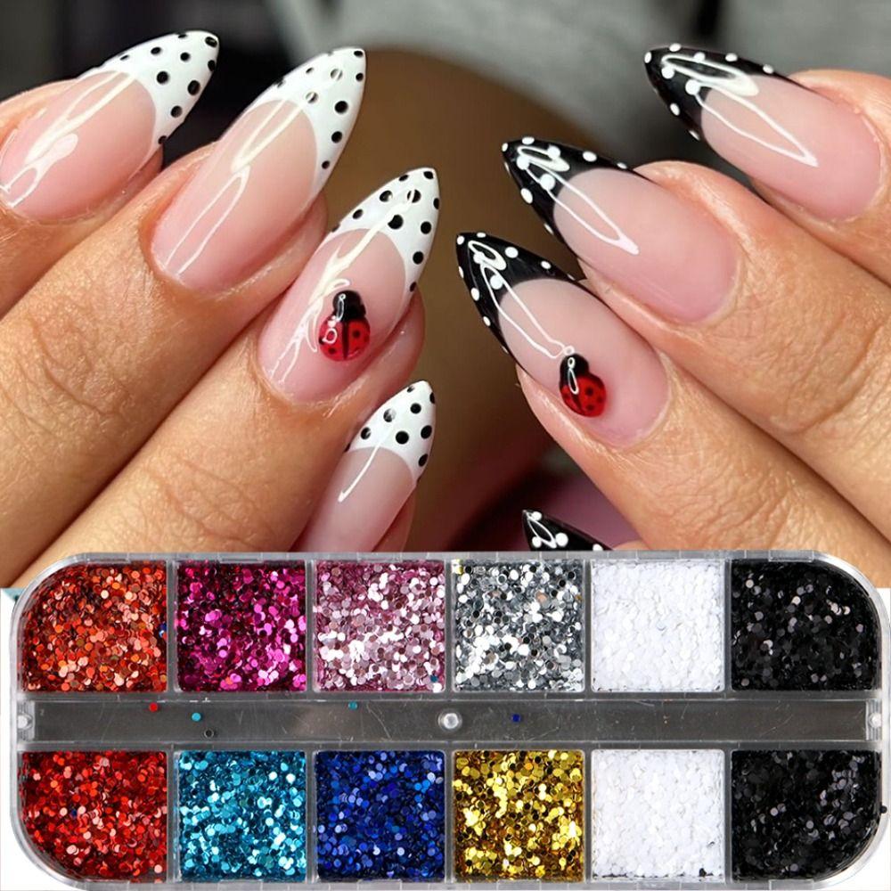 Y2K Cute Nail Flakes Kawaii Nail Charm Supplies 12 Grids Nail Sequins DIY