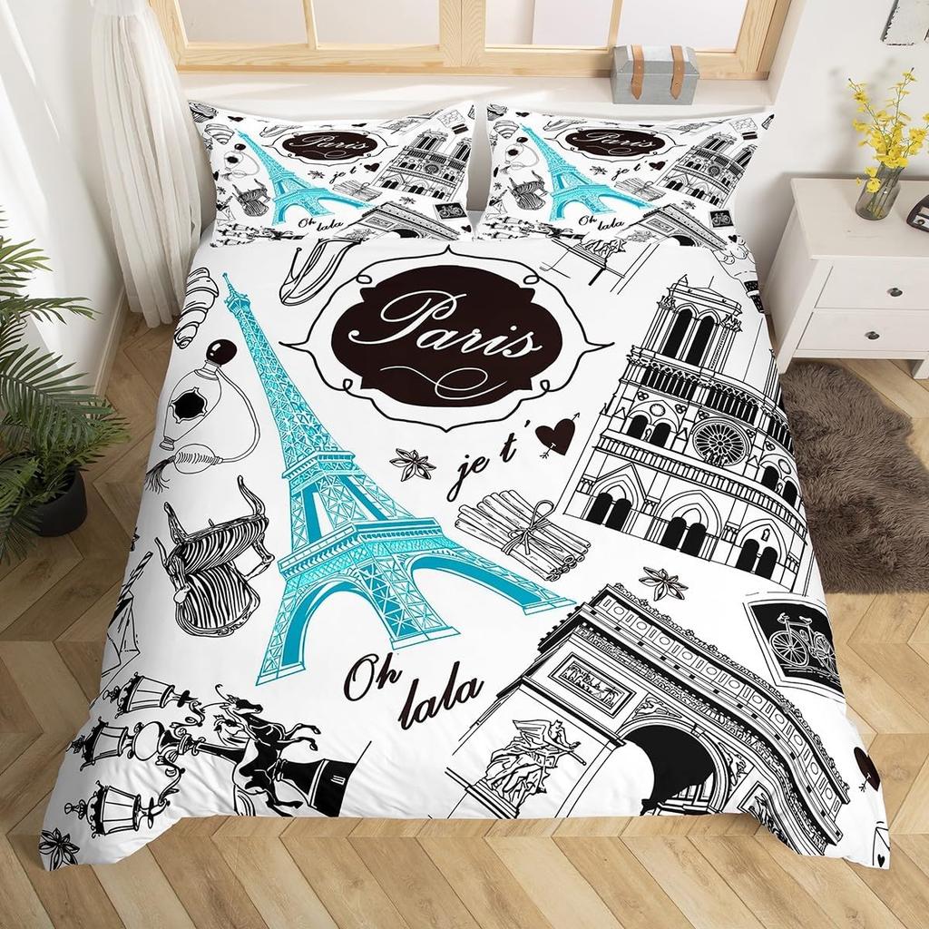 Eiffel Tower Duvet Cover Twin Full Queen King 3 Pcs Romantic Theme Bedding Set For Couple Adult Butterfly Print Comforter Cover
