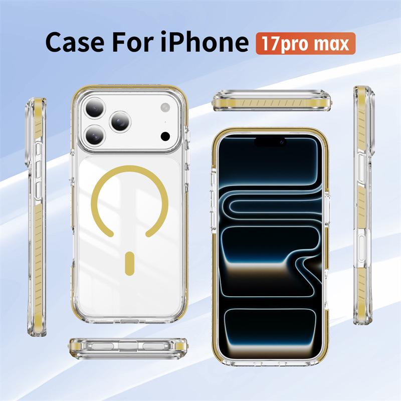 Crystal Shield Striped Magnetic Case for iPhone 17 Pro Max, Fits Apple Magnetic Ring 16/15 and 14/13