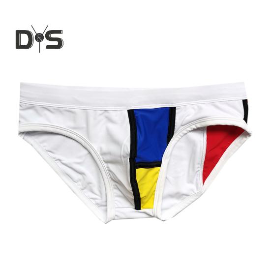 Men Swimming Trunks Elastic Soft Quick Dry Breathable Slim Fit Color Matching Mid Waist Bathing Briefs Surfing Water Sports Swimming Shorts