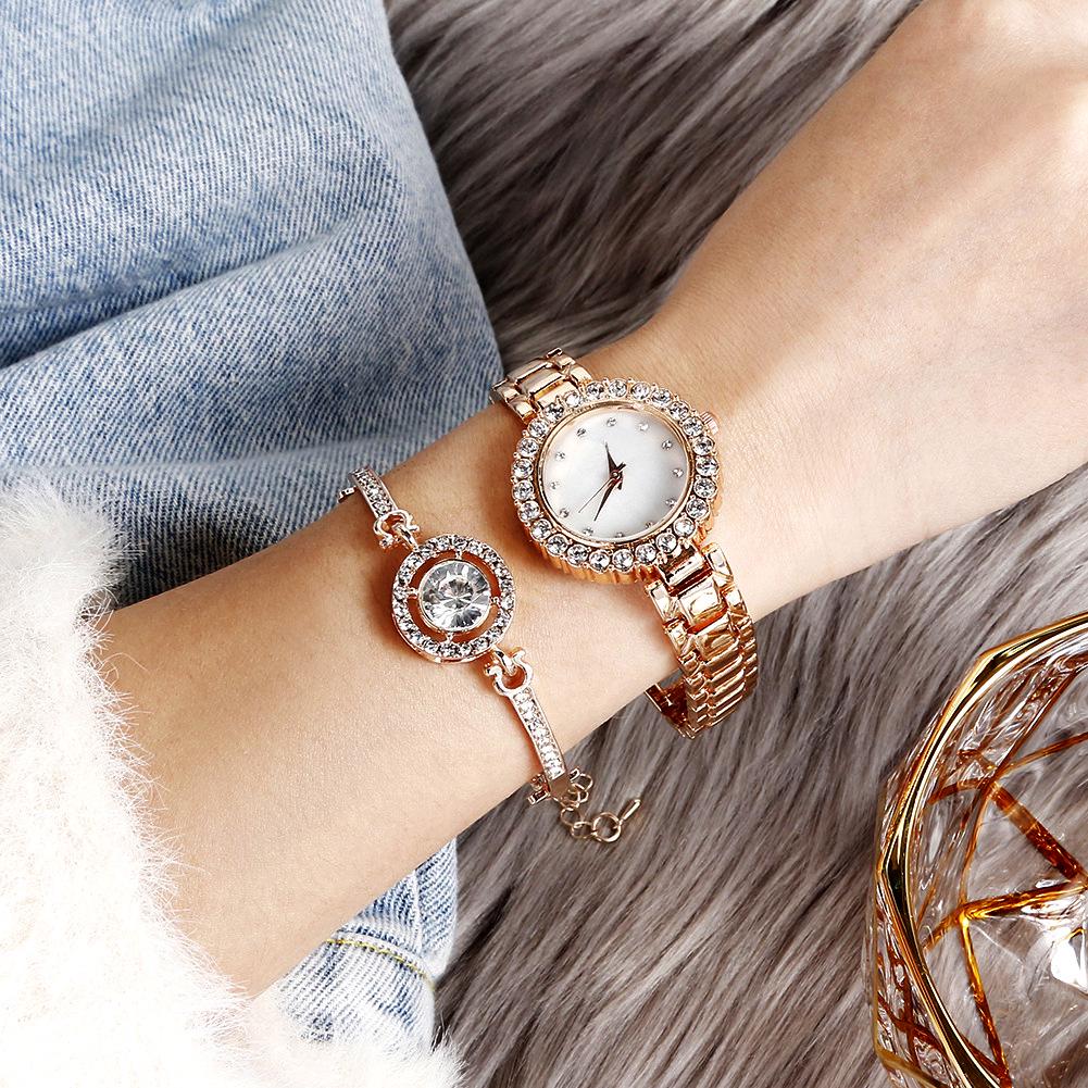 Diamond-Studded Minimalist Quartz Bracelet Watch with Pearl - Elegant and Luxurious Fashion Gift