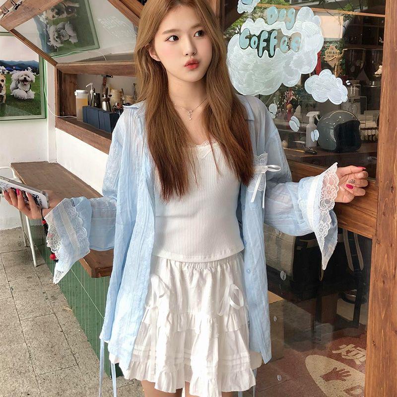 Women s Lace Spliced Long Sleeve 2025 Sun Protection Shirt XL синий