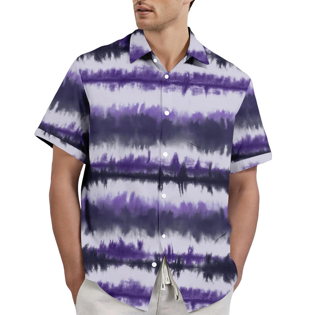 Men's Casual and Fashionable Tie- Textured Print Shirt - Men's Lapel Short-sleeved Button-up Shirt