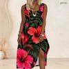 Women Plus Size Scoop Neck Sleeveless Printed Orange A Line Maxi Dress