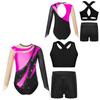 Gymnastics Leotard for Girls Kids with Shorts Long Sleeve Tumbling Ballet Dance Unitard with Active Vest