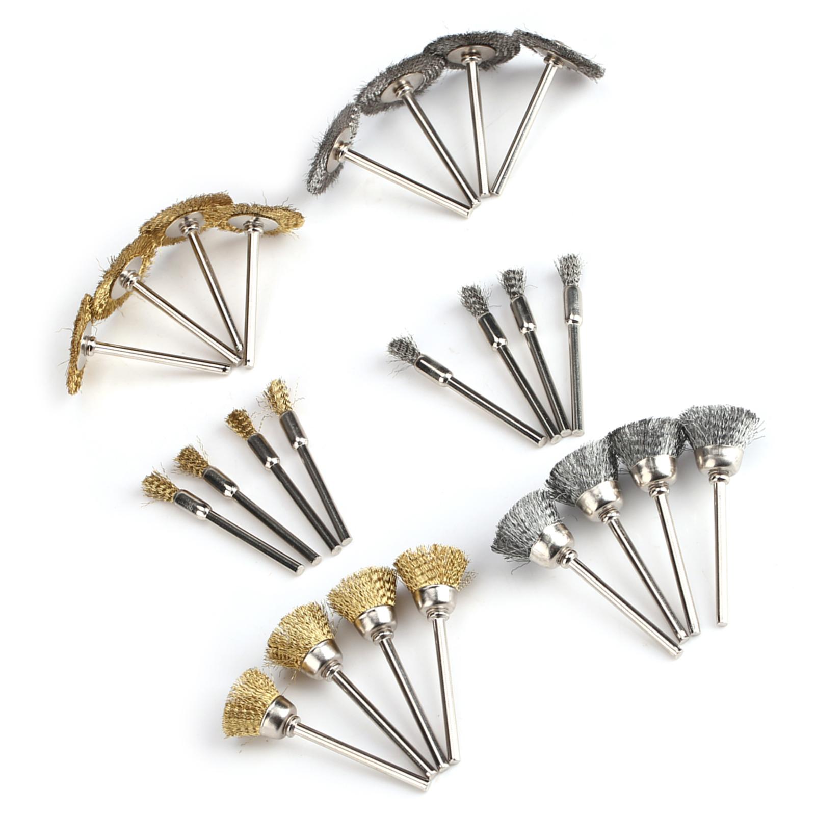 

24 шт. Полировальные щетки из нержавеющей стали и латунной проволоки для шлифовальной машины, дрели, роторного инструмента