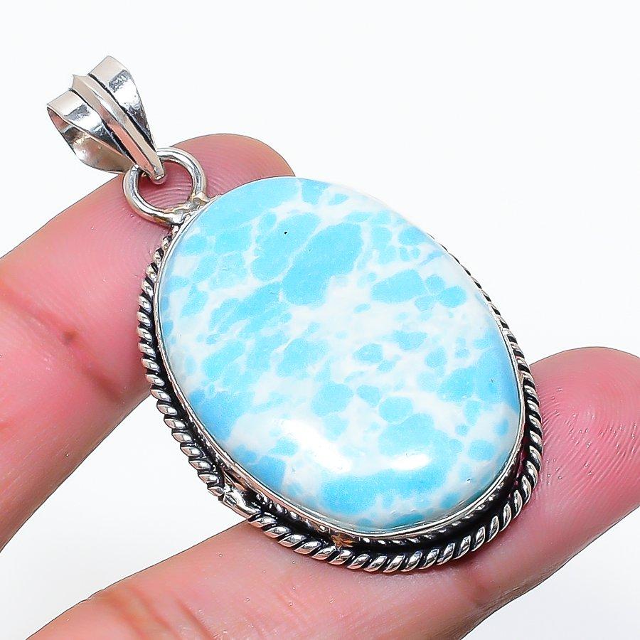 Natural Larimar Gemstone Handmade 925 Sterling Silver Jewelry Pendant 1.97 AP-15513