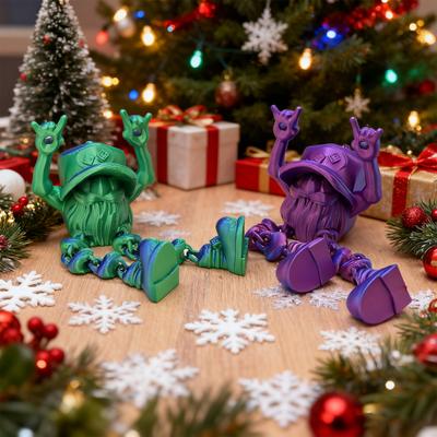 3D Printed Christmas Gnome Ornament Devil Horn Dwarf Figurine Fidget Toy with Movable Joints Articulated Elf Model Decoration