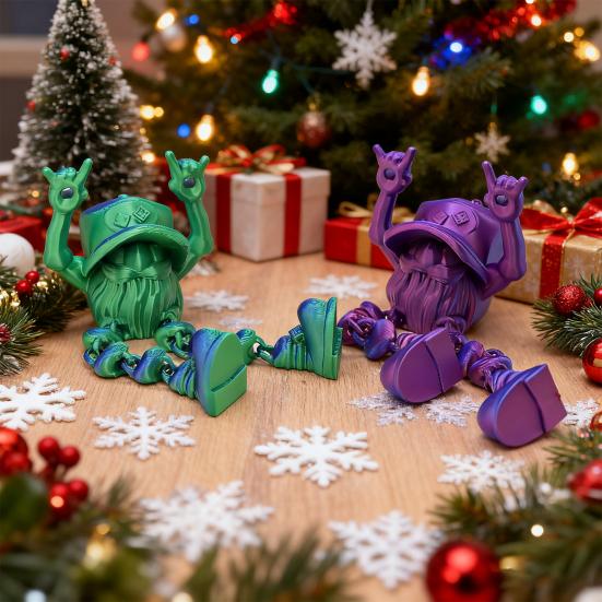 3D Printed Christmas Gnome Ornament Devil Horn Dwarf Figurine Fidget Toy with Movable Joints