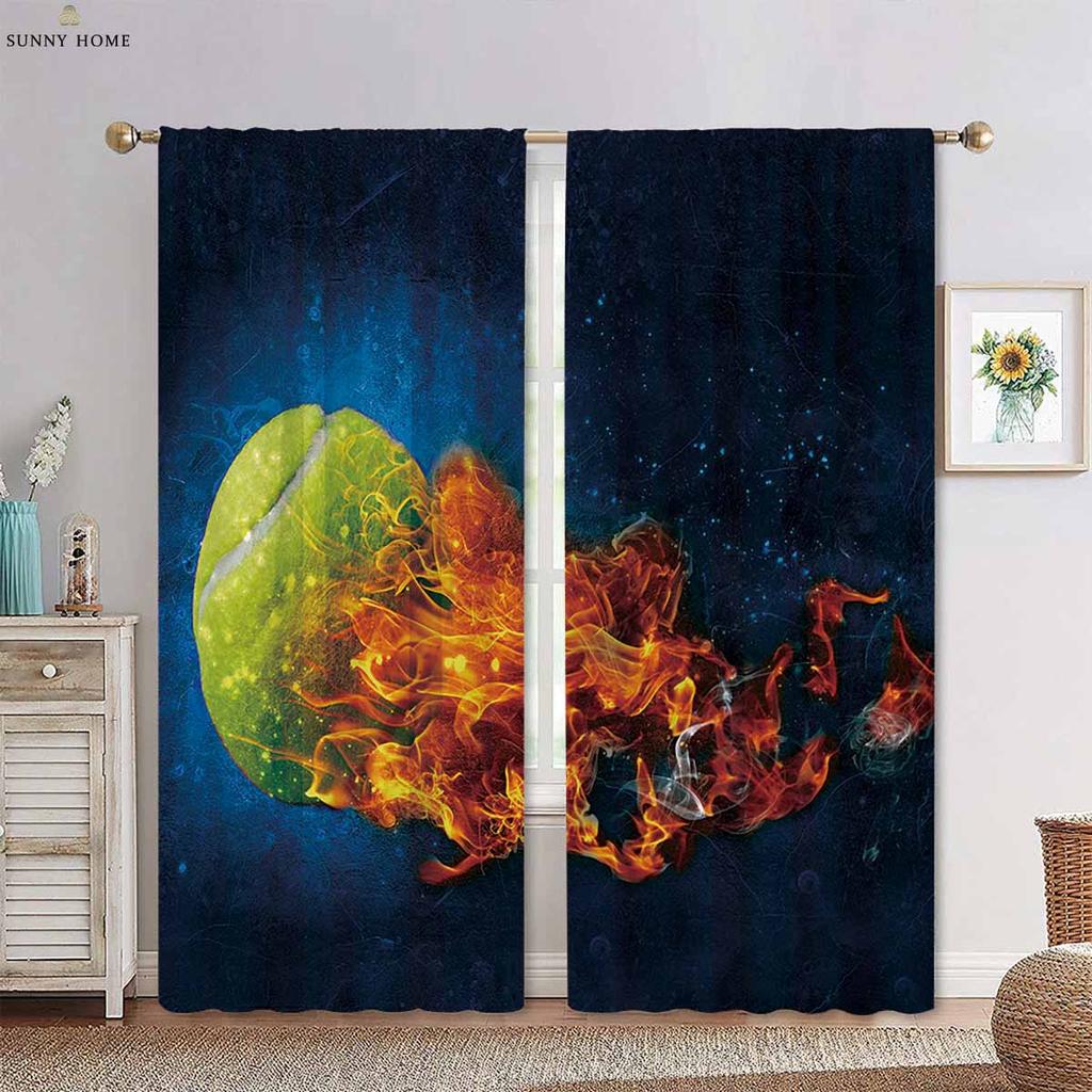 Wasser Feuer Basketball Cool Sport 3D Gedruckter Vorhang Stangentasche Jungen Mädchen Zimmer Wohnzimmer Küche Dekorative Vorhänge 2 Stück