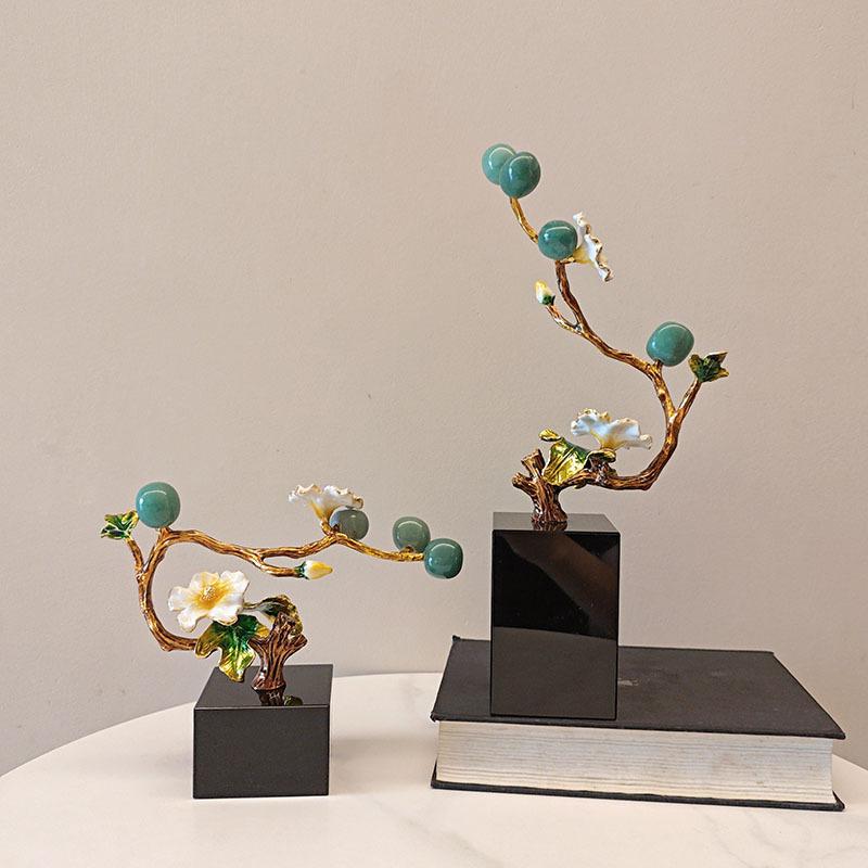 Metal Handicraft Golden Tree Plum Blossom Crystal Tree Artificial Sculpture Decorative Figurines Home Decoration Accessories
