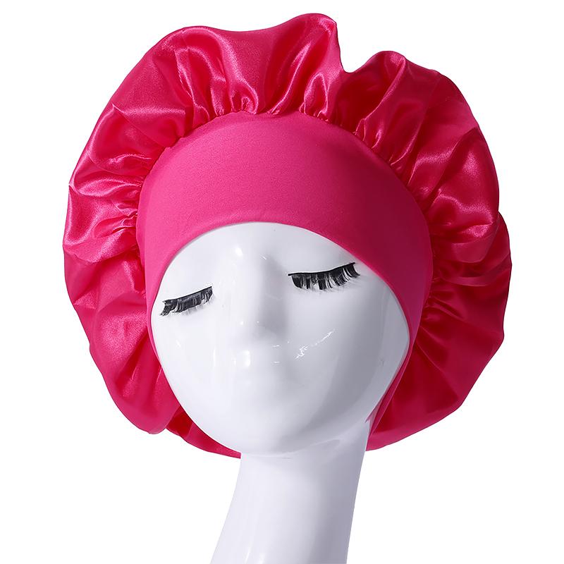 Women Satin Home Hair Shower Cap Comfortable Nightcap Casual Wide-brimmed Sleeping With Elasticated Floppy Band Cap Breathable