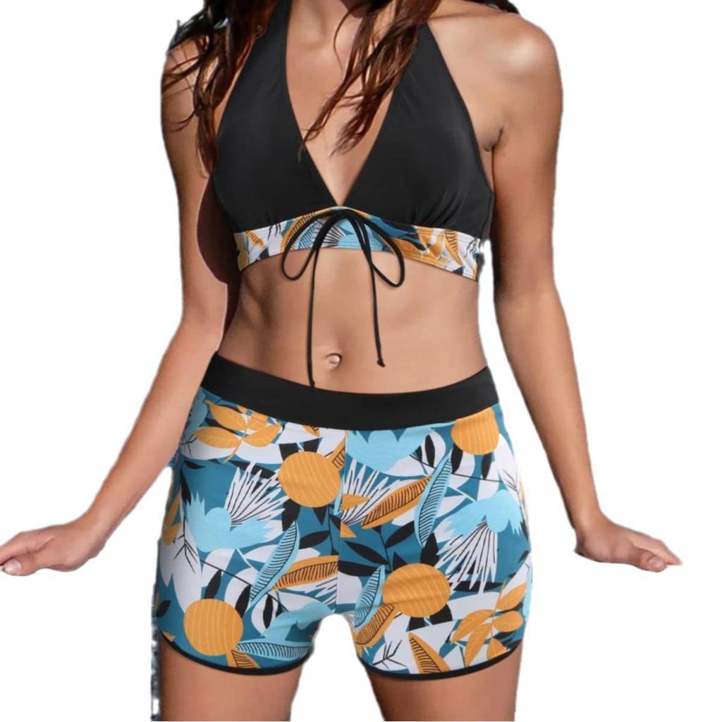 European & American Print Backless Bikini Swimsuit