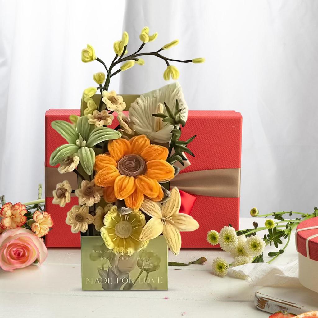 DIY Pfeifenreiniger Blumen Bastelset Kein Kleber Erforderlich Chenille-Stiele Blumenstrauß Bastelset für Zuhause Wohnzimmer Dekoration Muttertag Geschenk