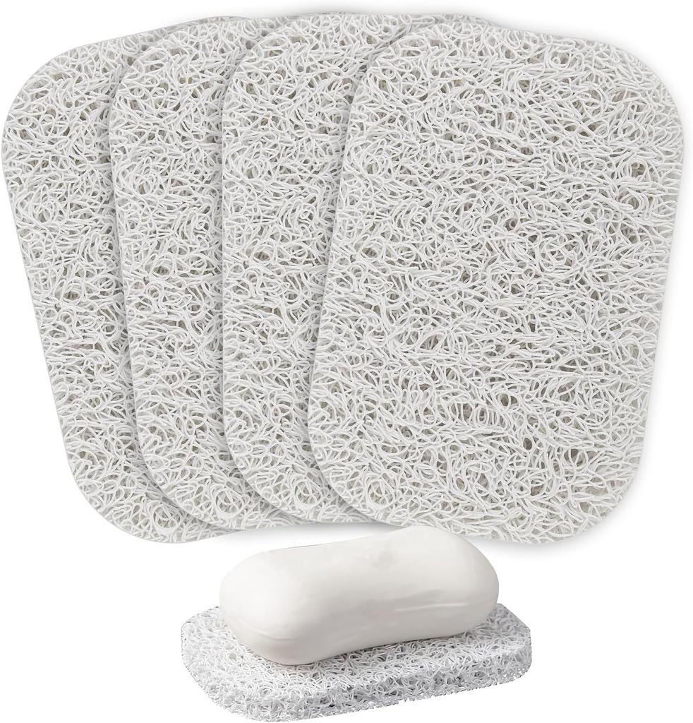 4 Pack Gray BPA-Free Soap Savers Pads for Soap Dish, Non-Slip Soap Holder Pad,Self Draining Soap Bars Holder Pads Suitable for Kitchen Bathroom Shower