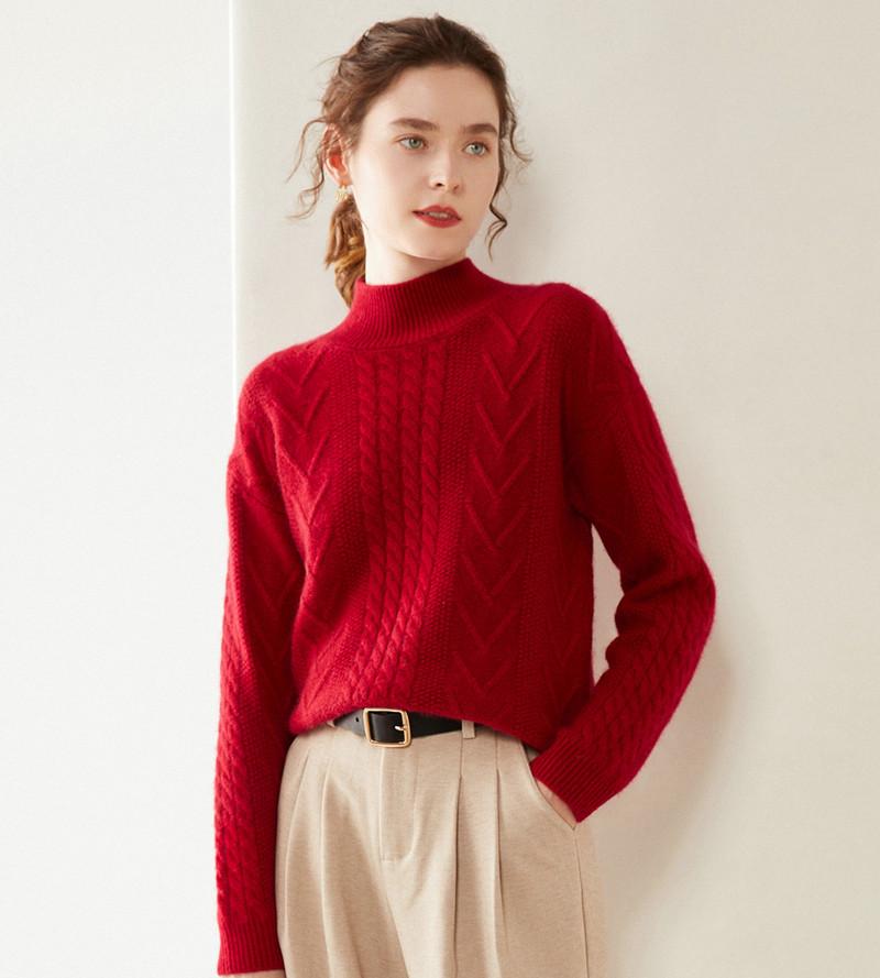 Women's Warm Thickened Cashmere Knit Sweater – Cable Design, Versatile & Skin-Friendly Long Sleeve Top