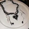 Goth Black Heart Love Cross Pendant Irregular Stone Bead Choker Necklace For Women Halloween Vintage Y2K Grunge EMO Accessories