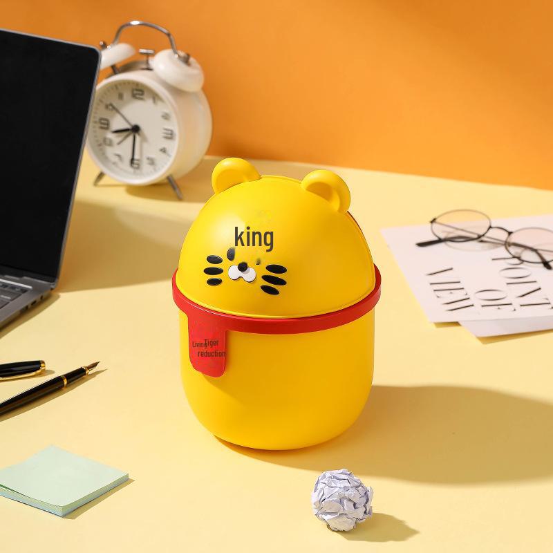 Cartoon Animal Desktop Trash Can with Lid for Home and Dorm Decor