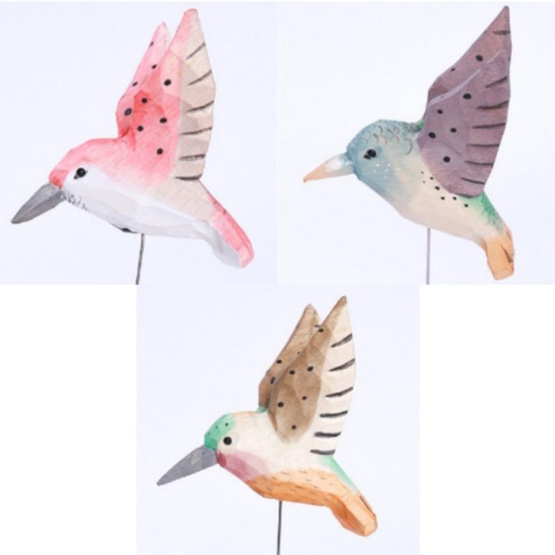 Hand Carved Wooden Hummingbird Figurines Hanging Ornament for Car Office Home Decors Wood Hummingbird Wind Chimes