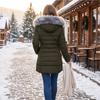 Women's Long Sleeve Hooded Padded Jacket with Zipper Pockets