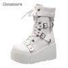 Thick Bottom Wedge Heel Motorcycle Boots Women Plus Size 35-42 Punk Style Platform Black Short Ankle Boots for Women's Botines
