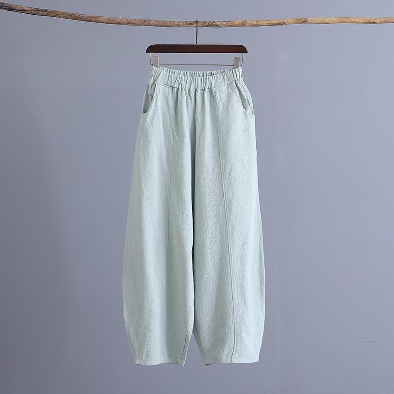 

Ethnic Style Spring and Summer Cotton and Linen Bloomers, Japanese Meditation Clothes, Elastic Waist, Loose and Thin Trousers S зелёный