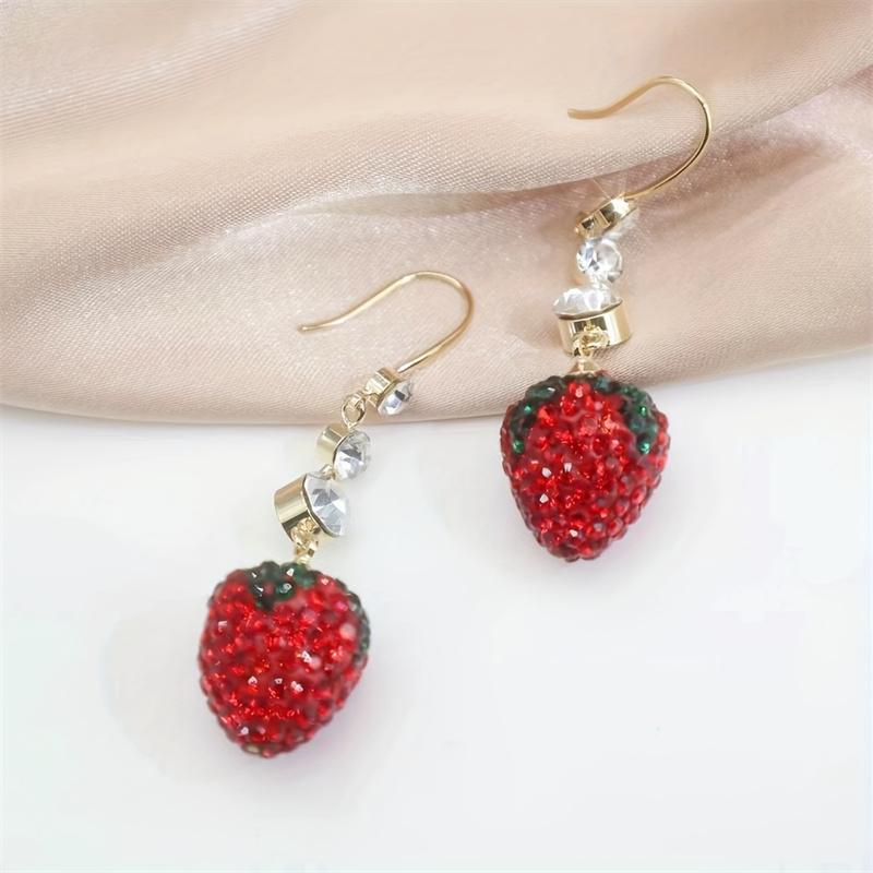 Korean Resin Strawberry Bowknot Drop Earrings for Women Food Simulated Fruit Cup Cake Dangle Earrings Jewelry Accessories